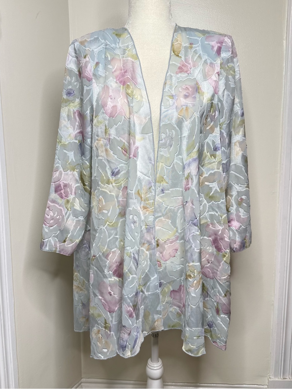 Vintage 80s 90s S. L. Fashions Petites Open Front Sheer Floral Cardigan Size 12P